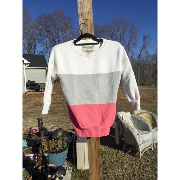 Jack Willis knitwear womens sweater size 2 white pink colorblock cotton England - Picture 1 of 10